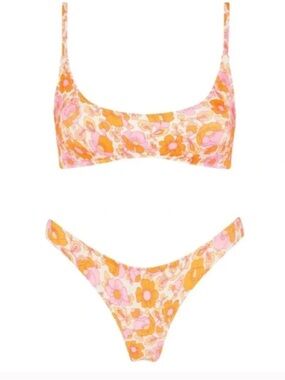 triangl swimwear Floral Bikini Set in Orange and Pink